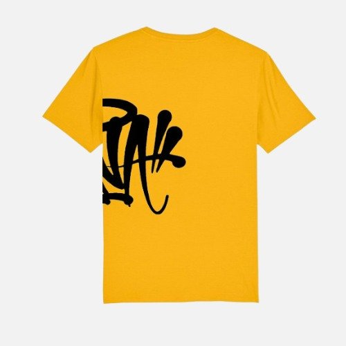 Synaworld Bold Black Logo on a Sunny Yellow T-Shirt